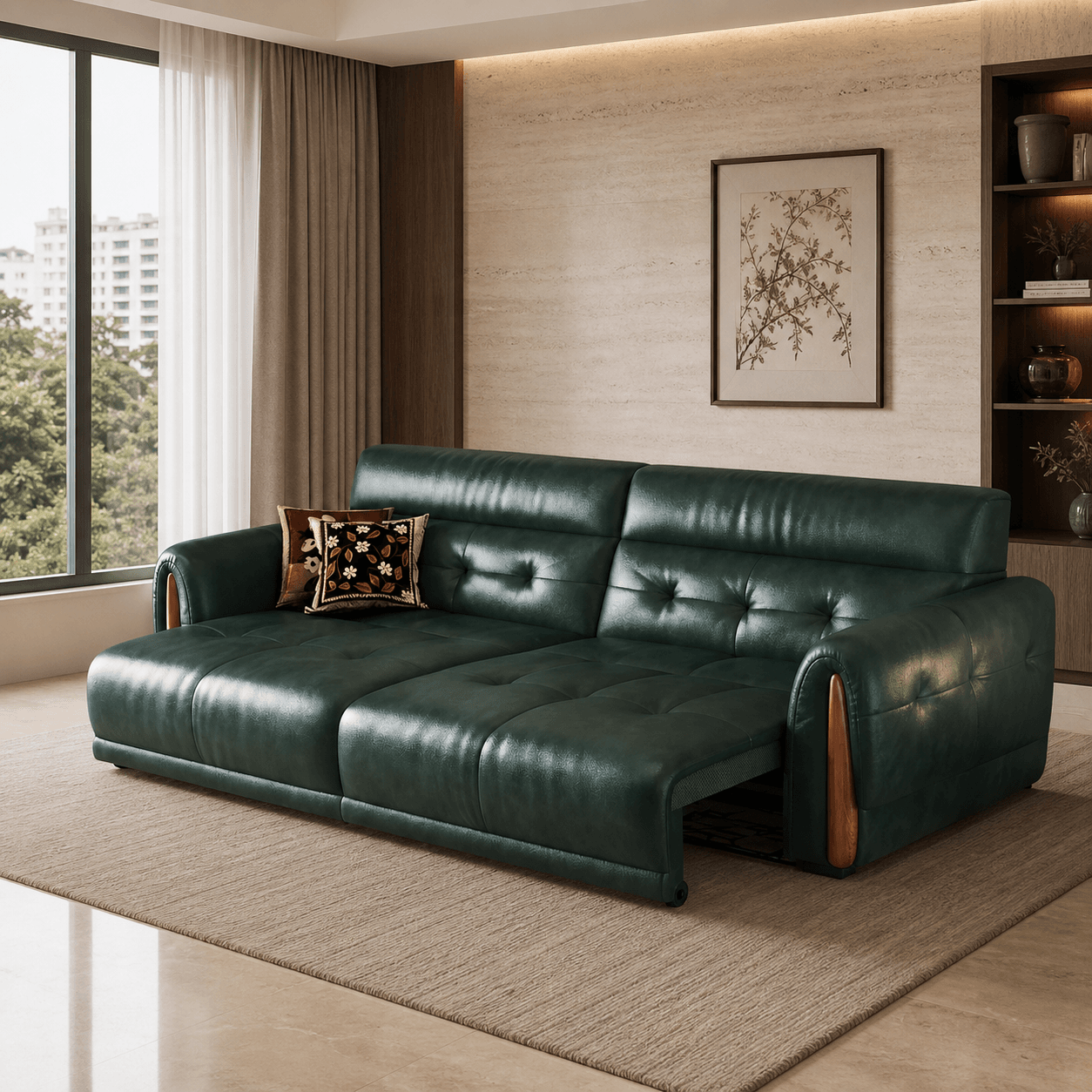 Mid-Century Leather Electric Sofa Bed - Main View