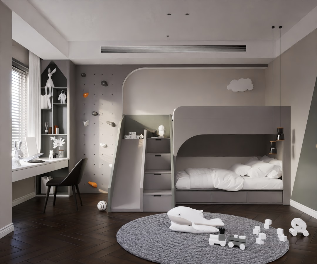 Staggered Bunk Bed with Desk for Kids