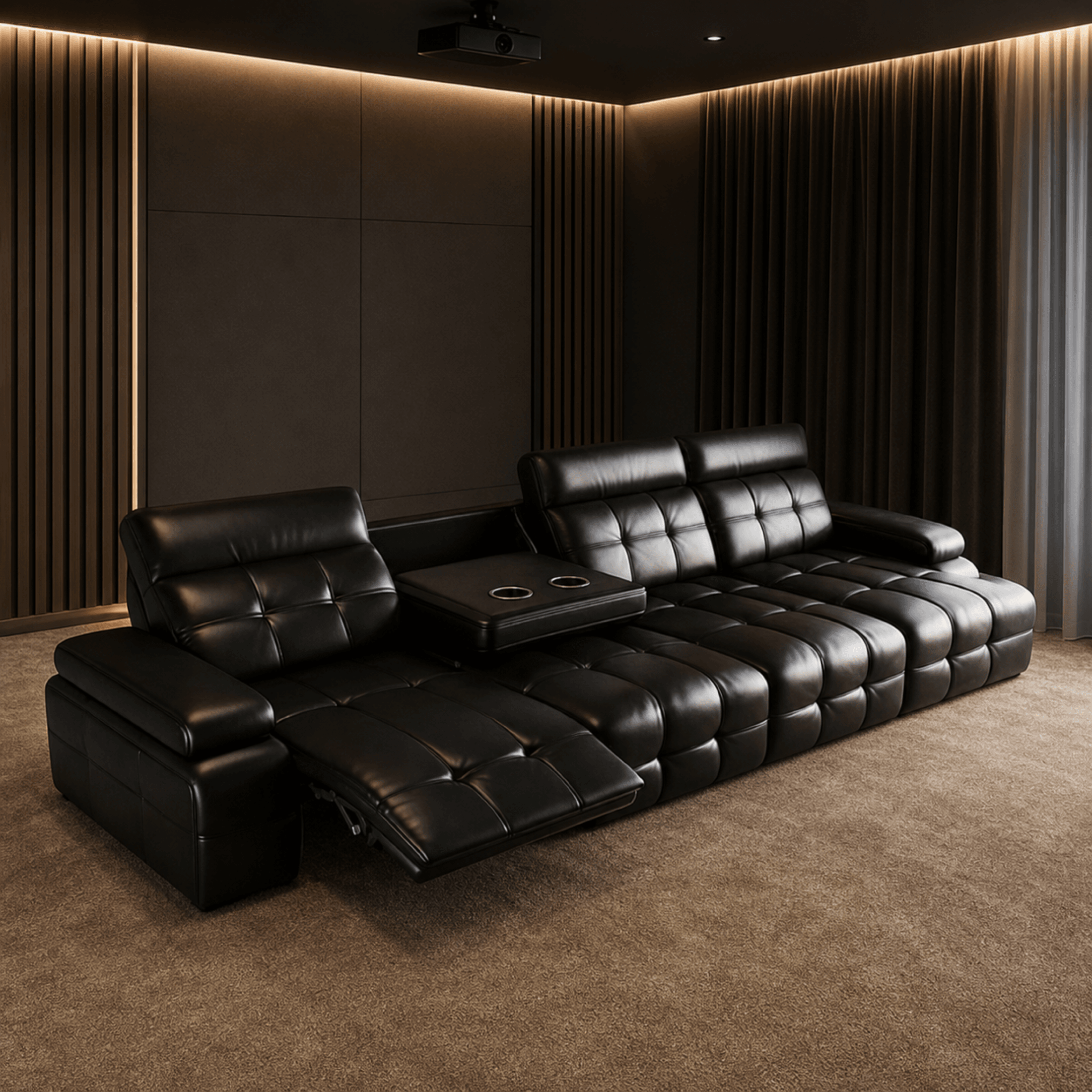 L-Shaped Leather Power Recliner Sofa With Console - Main View